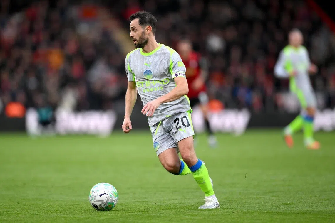 City captain Bernardo Silva in action against Bournemouth on May 19. Silva will leave the Etihad Stadium after nine trophy-laden years when his contract expires at the end of the season.