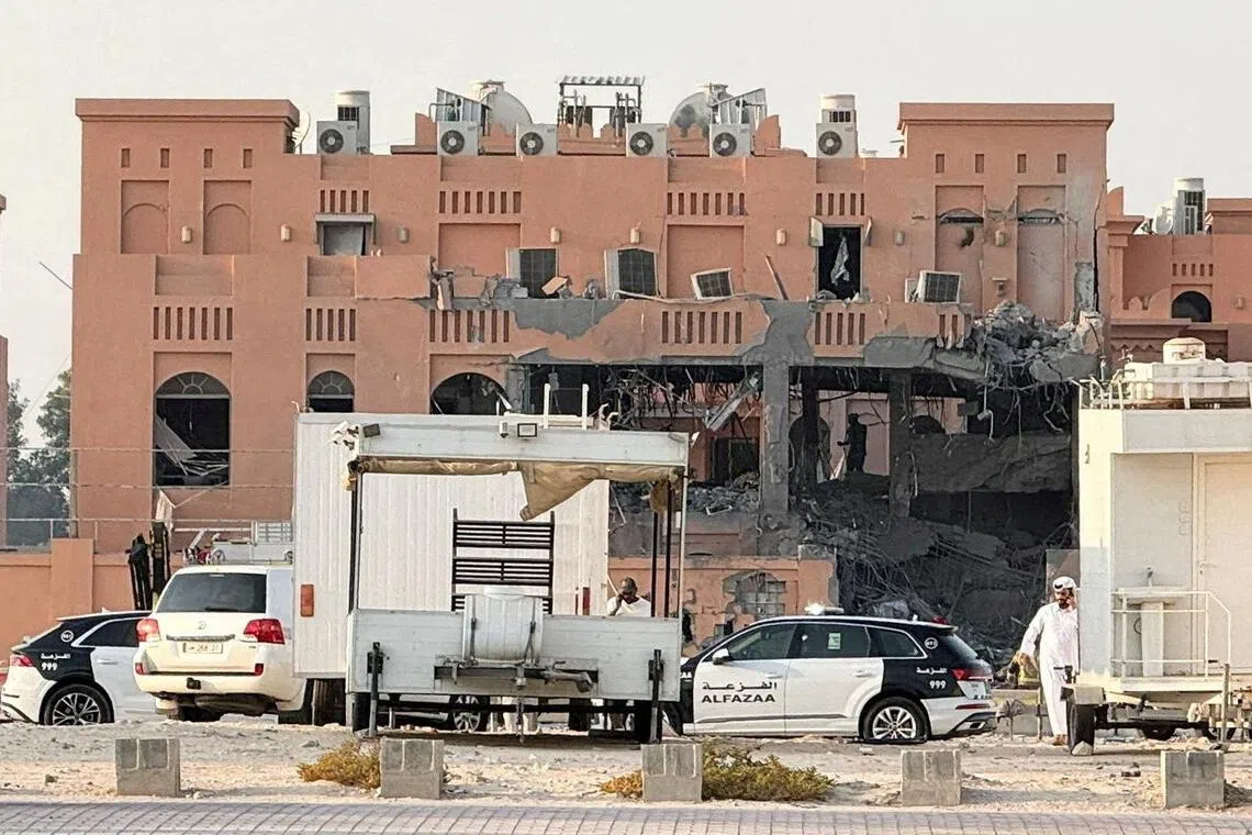 A damaged building, following an Israeli attack on Hamas leaders in Doha on Sept 9. 