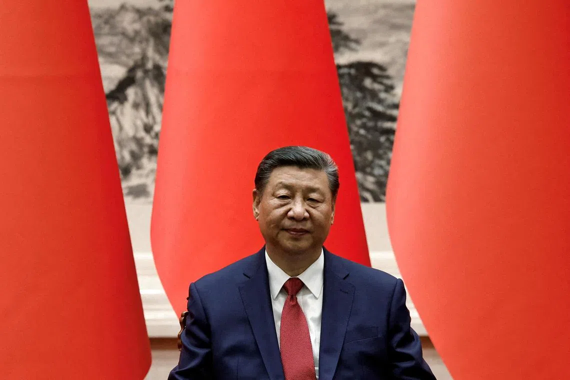 FILE PHOTO: Chinese President Xi Jinping attends a signing ceremony with Bahrain's King Hamad bin Isa Al Khalifa (not pictured) at the Great Hall of the People in Beijing, China May 31, 2024. REUTERS/Tingshu Wang/Pool//File Photo