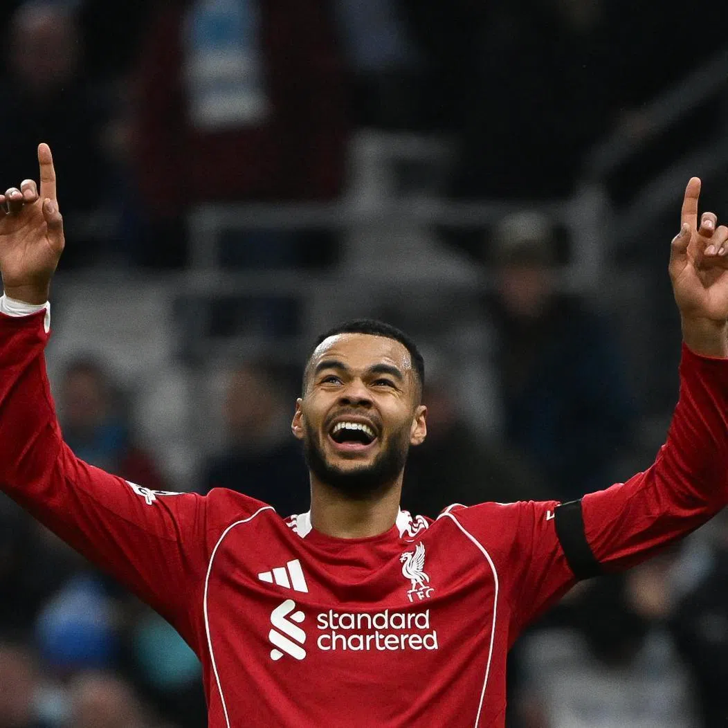 Liverpool forward Cody Gakpo celebrates after scoring his team's third goal against Marseille on Jan 21.