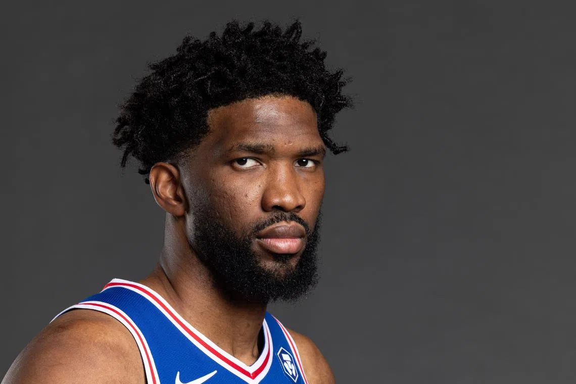 FILE PHOTO: Sep 30, 2024; Camden, NJ, USA; Philadelphia 76ers center Joel Embiid (21) poses for a photo on media day at the Philadelphia 76ers Training Complex. Mandatory Credit: Bill Streicher-Imagn Images/File Photo