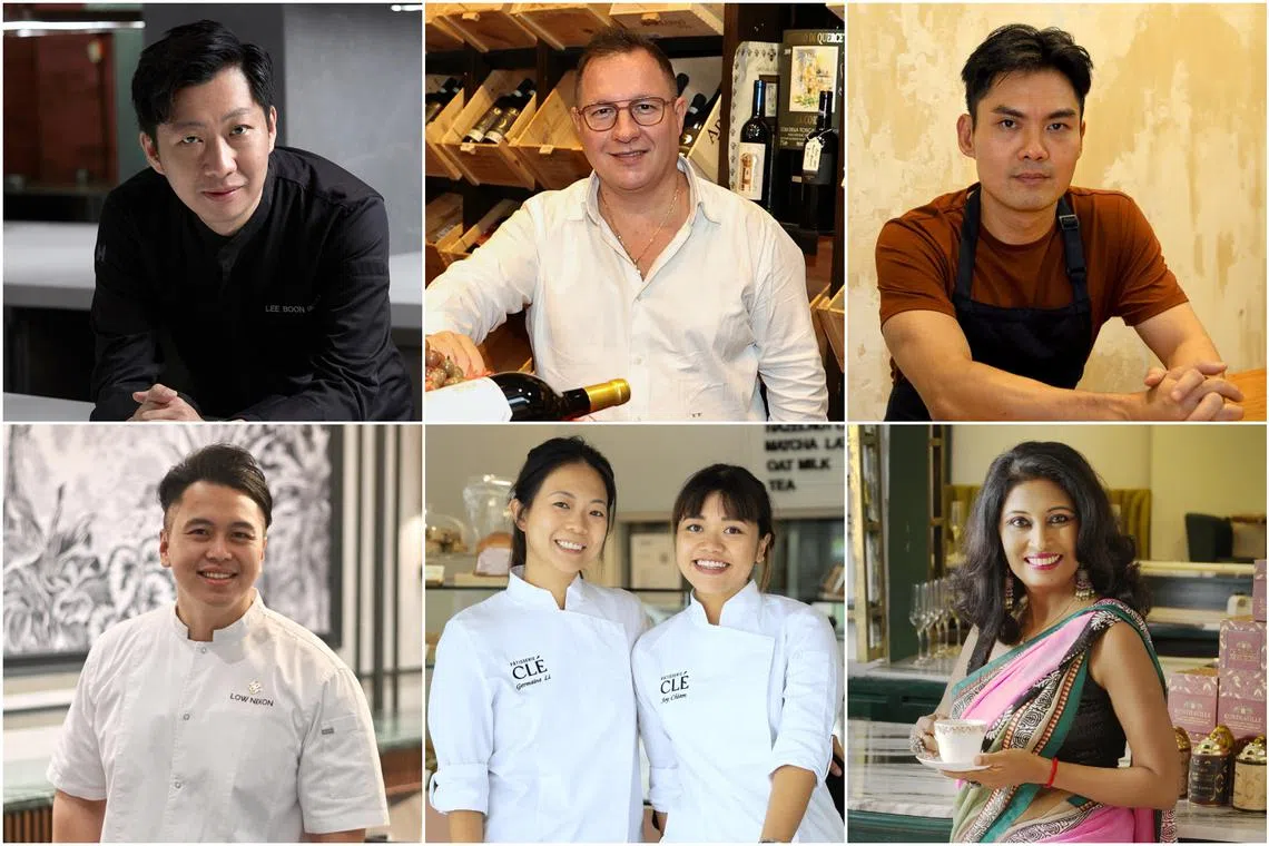 (Clockwise from left) Chefs Lee Boon Seng, Valentino Valtulina, Keith Wan, Kuntha Chelvanathan, Joy Chia, Germaine Li and Nixon Low.