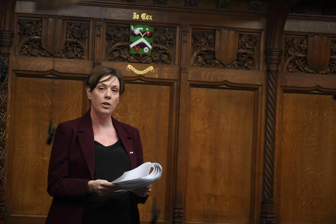 FILE PHOTO: British Member of Parliament (MP) Jess Phillips speaks at the House of Commons in London, Britain, March 10, 2022. UK Parliament/Jessica Taylor/Handout via REUTERS/File Photo