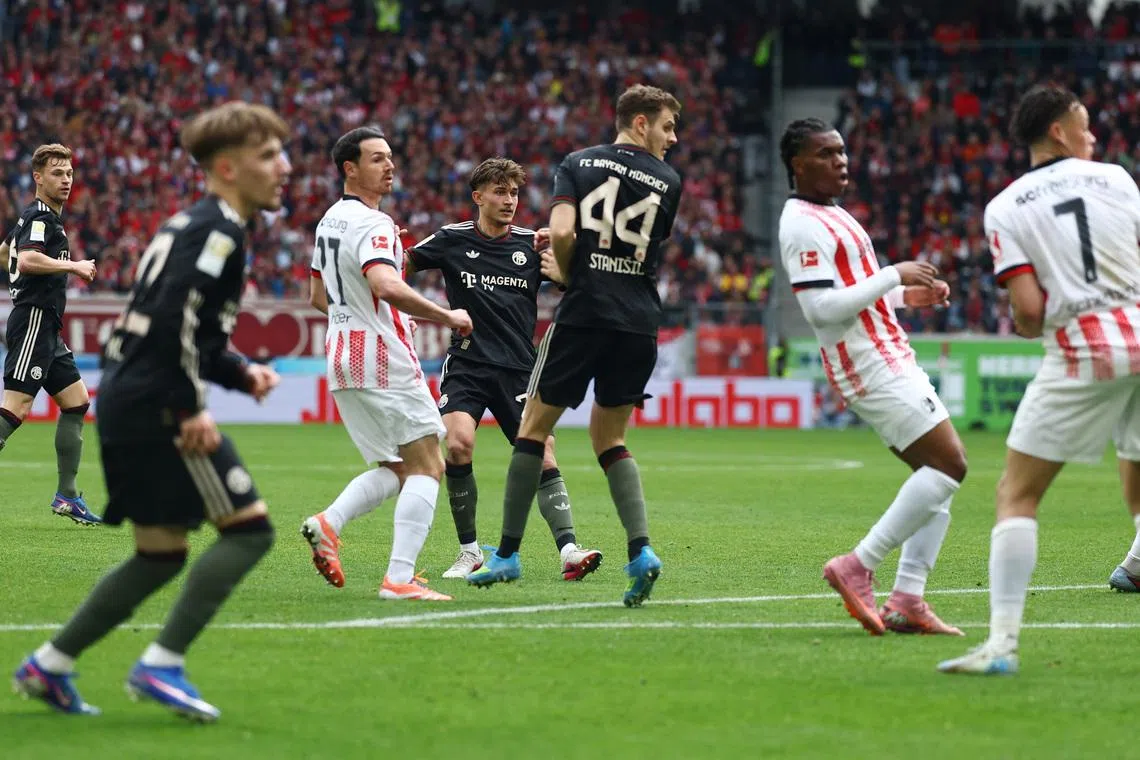 Soccer Football - Bundesliga - SC Freiburg v Bayern Munich - Europa Park Stadion, Freiburg, Germany - April 4, 2026 Bayern Munich's Tom Bischof scores their second goal REUTERS/Kai Pfaffenbach