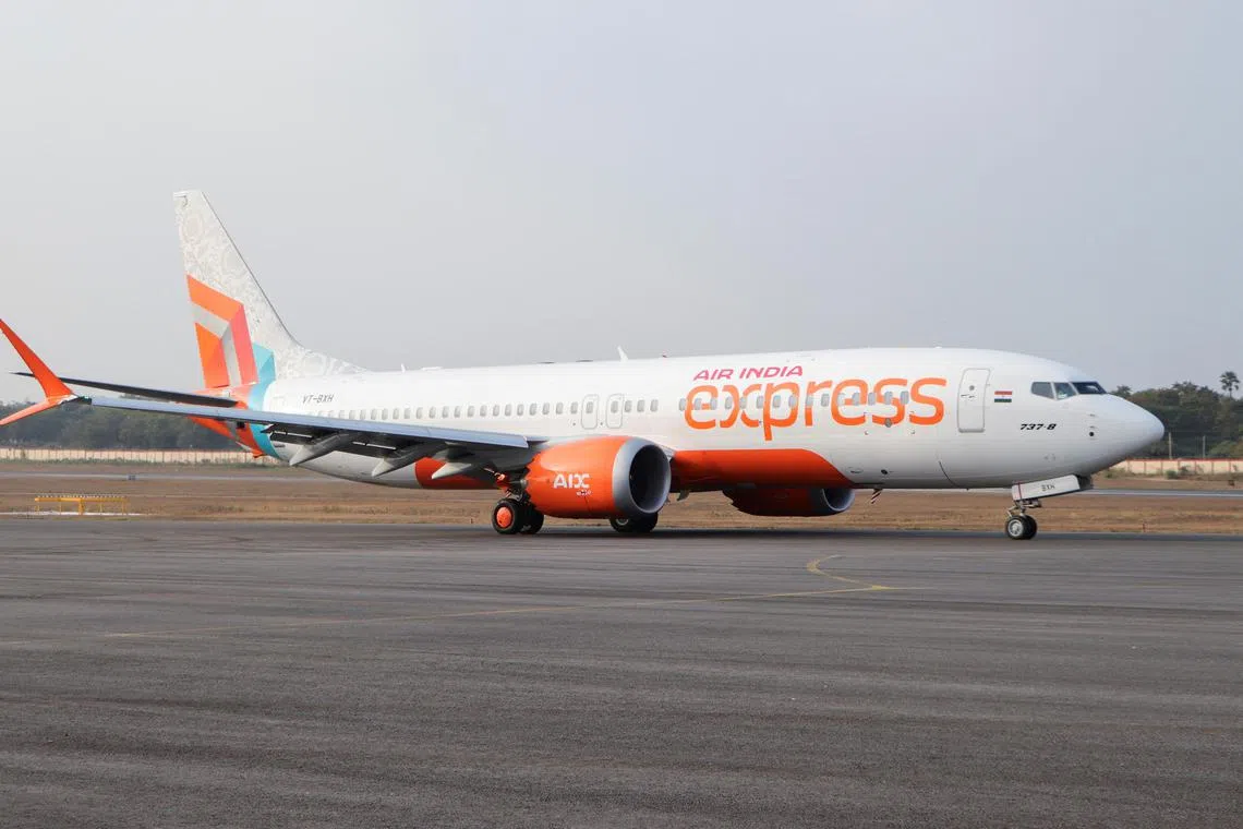 An Air India Express aircraft is displayed at Wings India 2024 aviation event at Begumpet airport, Hyderabad on Jan 18.