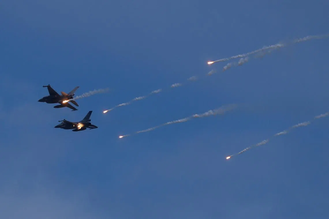Taiwanese F-16 aircraft during a drill in New Taipei City,  in July 2023.