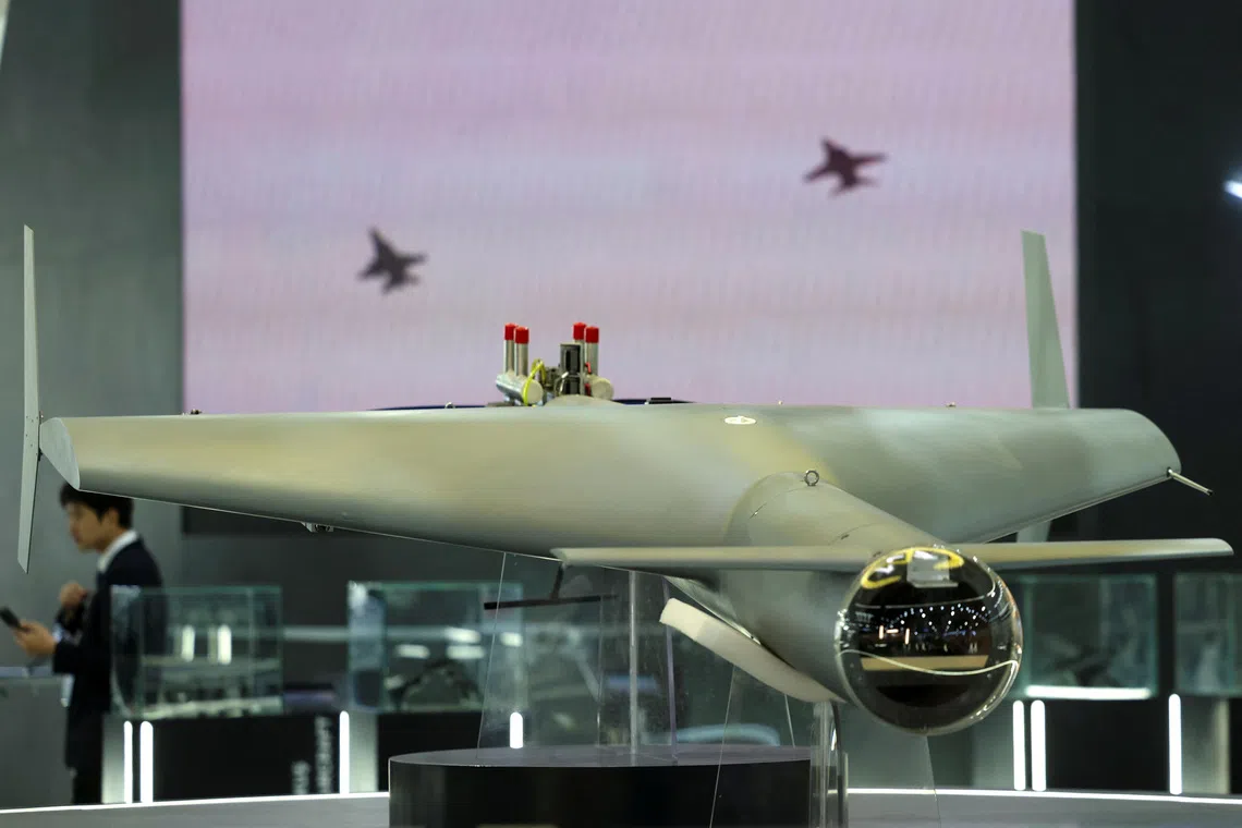 Jabbar 150, an Egyptian drone manufactured by Amstone International Group, is displayed at the Egypt Defence Expo (EDEX), showcasing military systems and hardware, in Cairo, Egypt, December 3, 2025. REUTERS/Mohamed Abd El Ghany