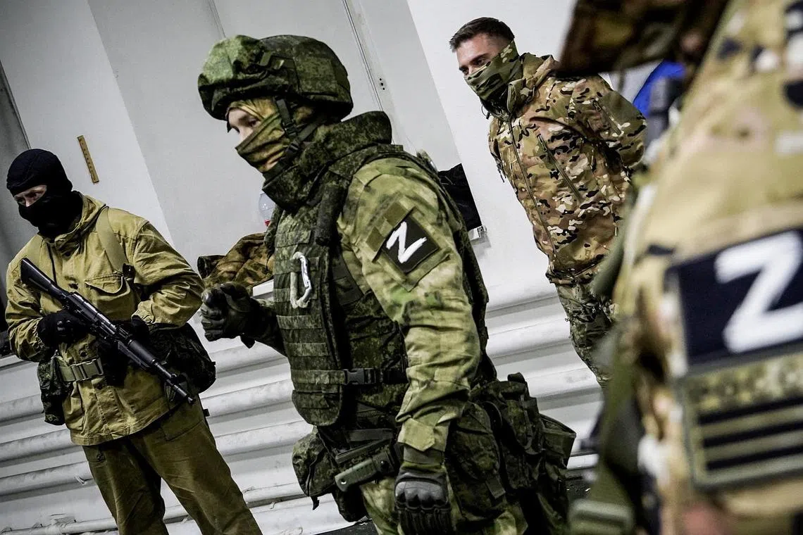 Volunteers undergoing military training in Rostov, Russia, on Dec 6, 2022.
