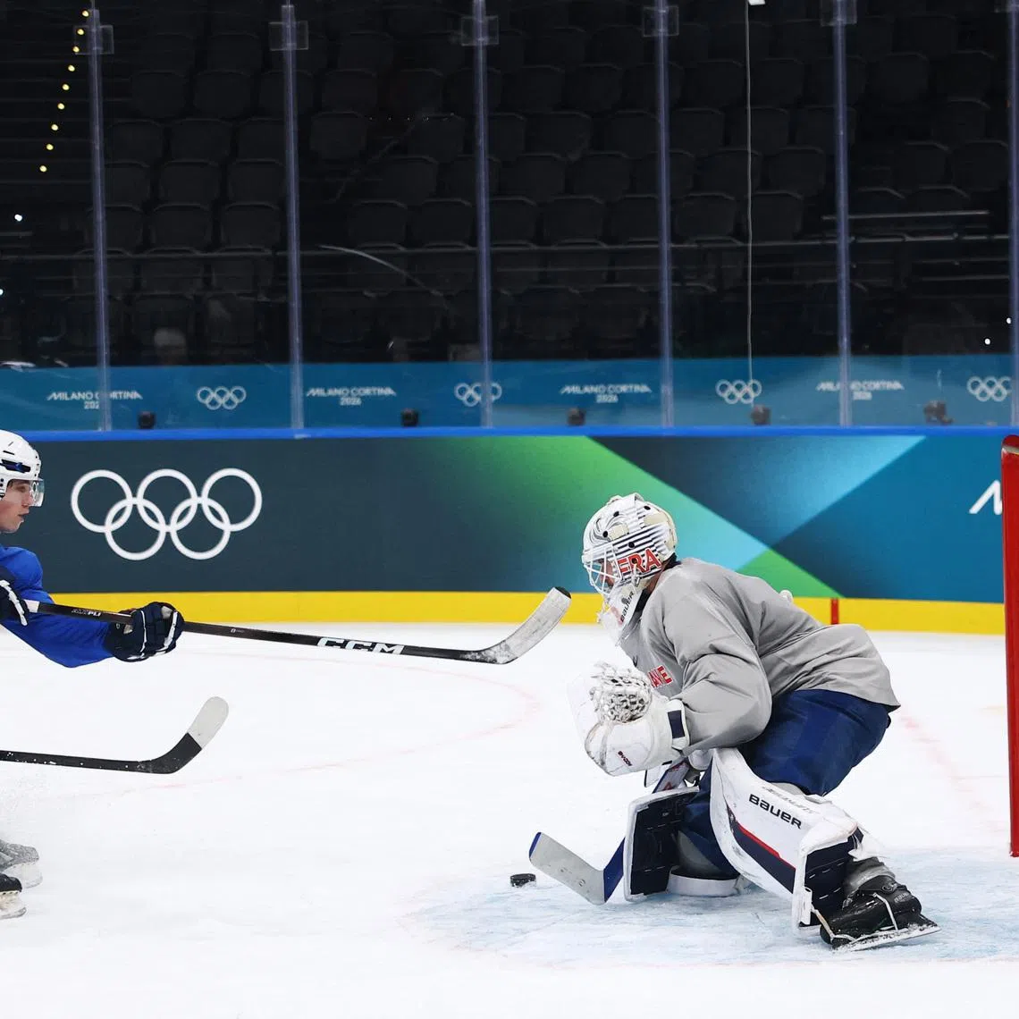 Milano Cortina 2026 Winter Olympics - Ice hockey - Milano Santagiulia Ice Hockey Arena, Milan, Italy - February 3, 2026 France during practice ahead of the Milano Cortina 2026 Winter Olympics REUTERS/Susana Vera