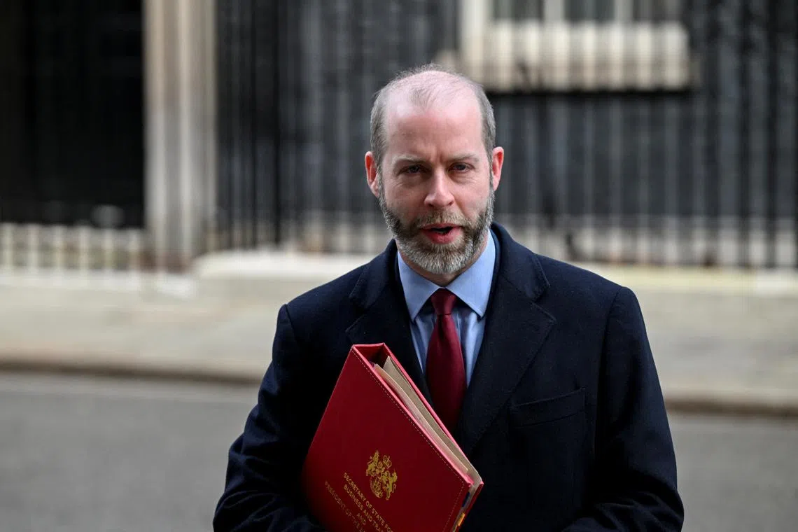 FILE PHOTO: Britain's Secretary of State for Business and Trade Jonathan Reynolds speaks at Downing Street, on the day of a Cabinet meeting in London, Britain, January 14, 2025. REUTERS/Chris J. Ratcliffe/File Photo