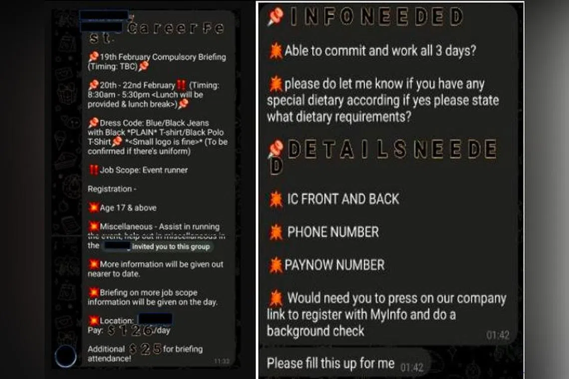 Scammers list fraudulent online job offers on chat groups on messaging platforms such as Telegram and WhatsApp.