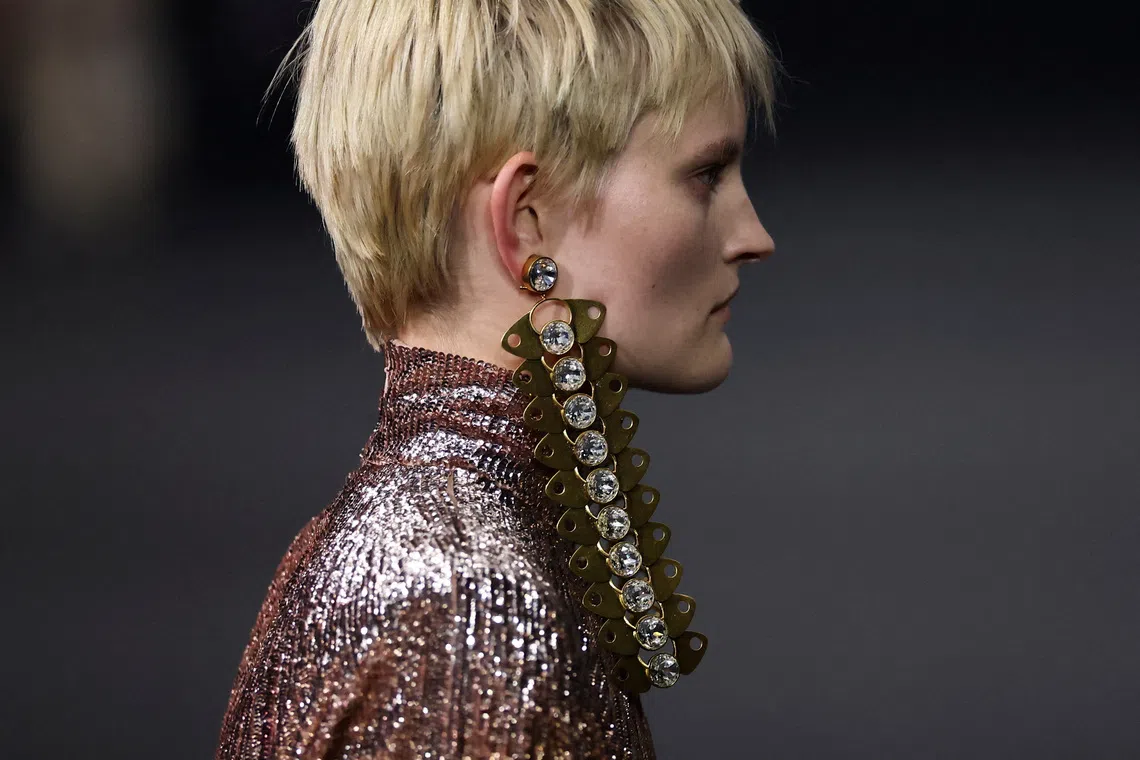 A model presenting a creation by designer Alessandro Michele as part of his Spring/Summer 2026 Women's ready-to-wear collection show for the fashion house Valentino during Paris Fashion Week in Paris, France, on Oct 5, 2025.