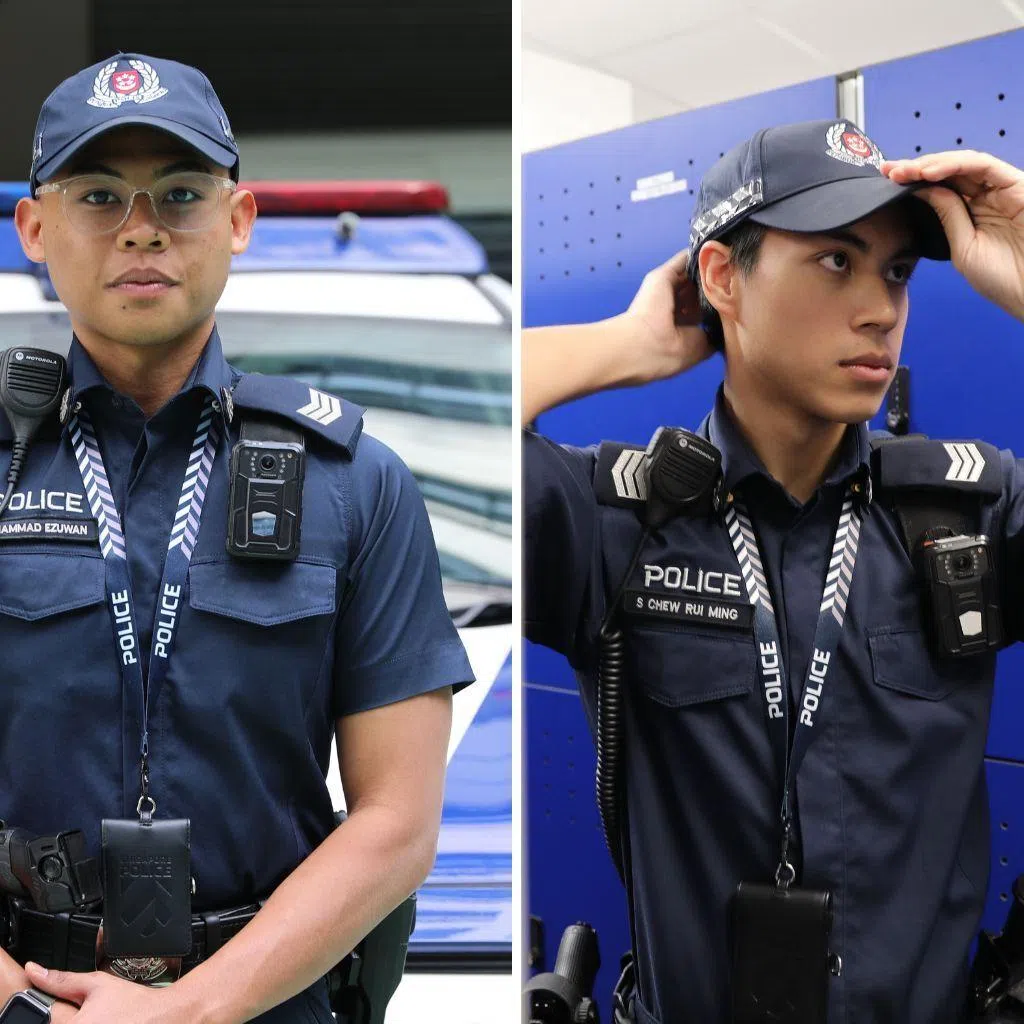 Muhammad Ezuwan (left) and Chew Rui Ming are officers in SPF's Policing-Study Diploma Programme, which allows them to work as Police Sergeants while earning their qualifications at Temasek Polytechnic.