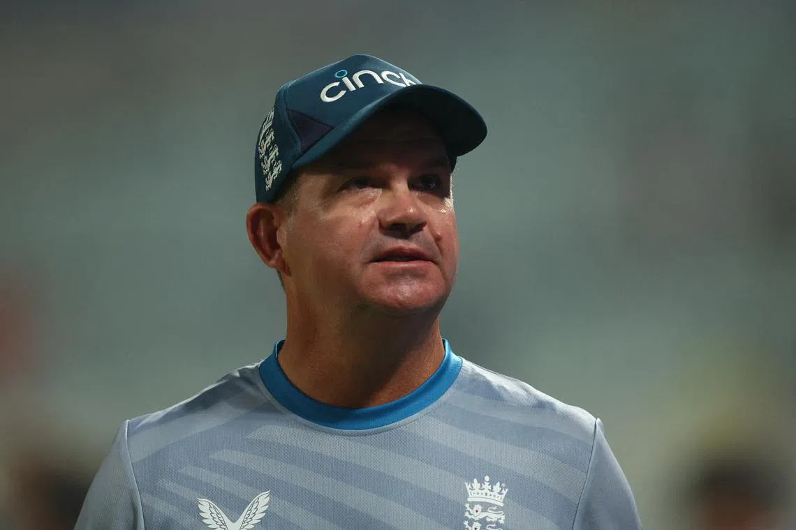 FILE PHOTO: Cricket - ICC Cricket World Cup 2023 - England v Pakistan - Eden Gardens, Kolkata, India - November 11, 2023 England head coach Matthew Mott celebrates after the match REUTERS/Andrew Boyers/File Photo
