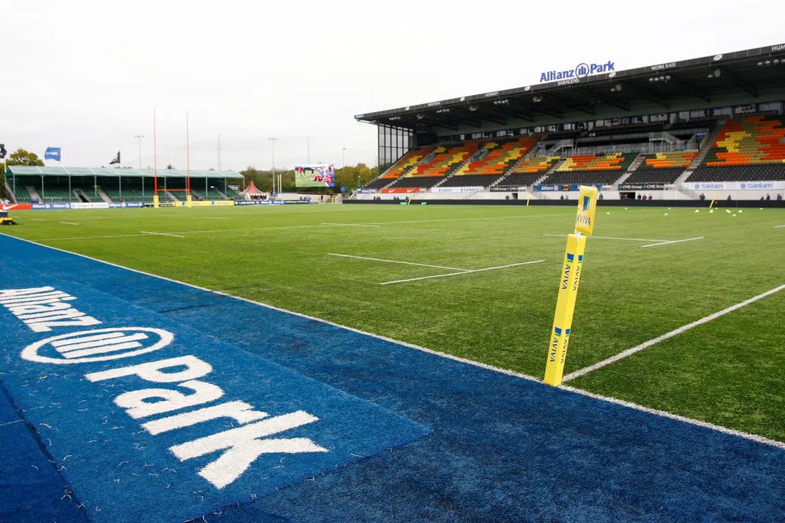 FILE PHOTO: Rugby Union - Saracens v Sale Sharks - Aviva Premiership - Allianz Park, now called the StoneX stadium - 17/10/15 General view before the match Mandatory Credit: Action Images / Tom Jacobs Livepic EDITORIAL USE ONLY./File Photo