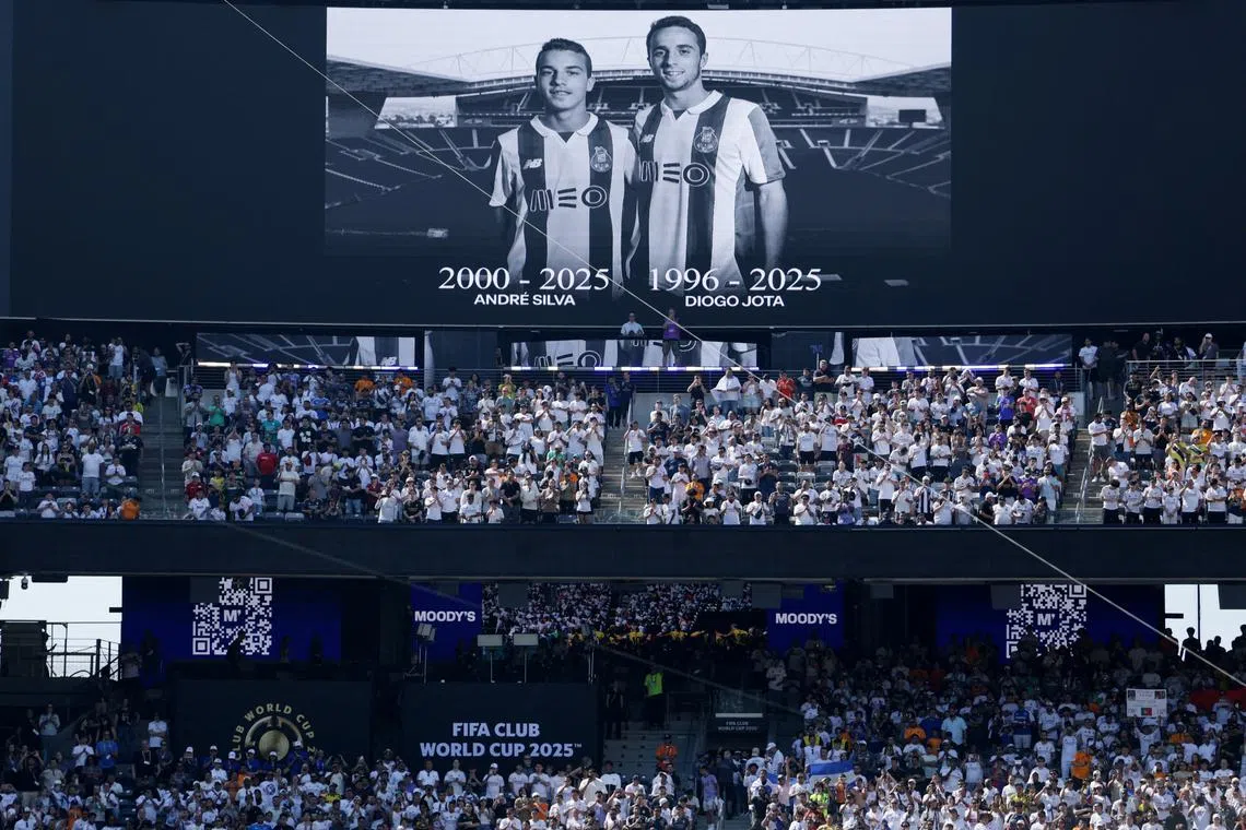 FILE PHOTO: Soccer Football - FIFA Club World Cup - Quarter Final - Real Madrid v Borussia Dortmund - MetLife Stadium, East Rutherford, New Jersey, U.S. - July 5, 2025 General view during a minutes silence in tribute to Liverpool's Diogo Jota and his brother Andre Silva before the match REUTERS/Jeenah Moon/File Photo