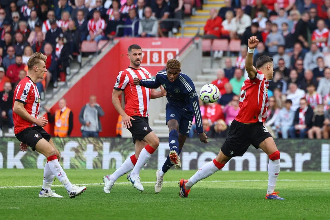 Manchester United forward Marcus Rashford's goal in the 3-0 English Premier League win over Southampton on Sept 14 ends a 13-game drought.