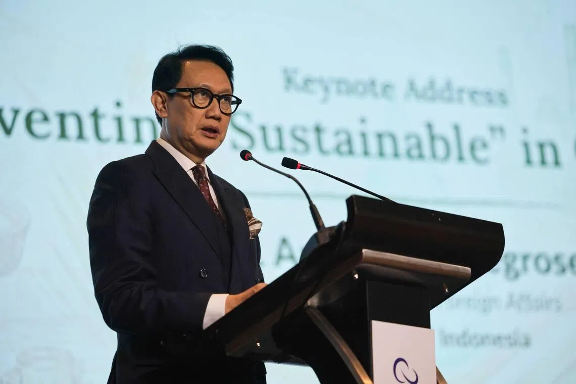 Indonesia’s Vice Minister for Foreign Affairs Arif Havas Oegroseno speaking at the annual Singapore Dialogue on Sustainable World Resources on May 7.