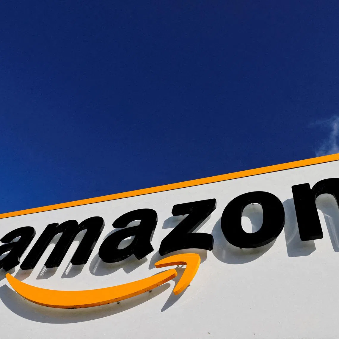 FILE PHOTO: The logo of Amazon is seen at the company's logistics centre in Boves, France, October 6, 2021 REUTERS/Pascal Rossignol/File Photo