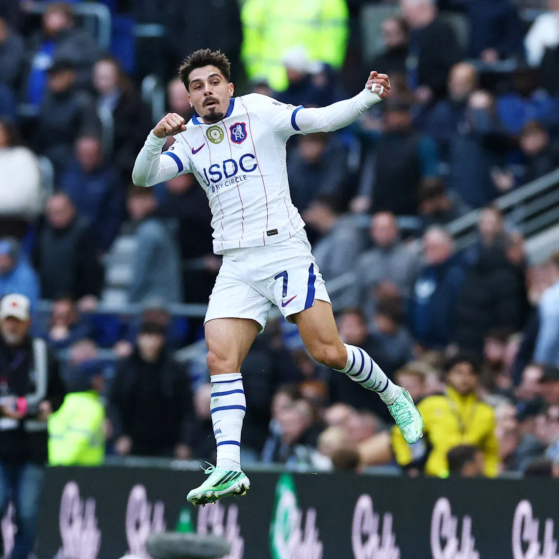 Chelsea’s Pedro Neto celebrates scoring their second goal.