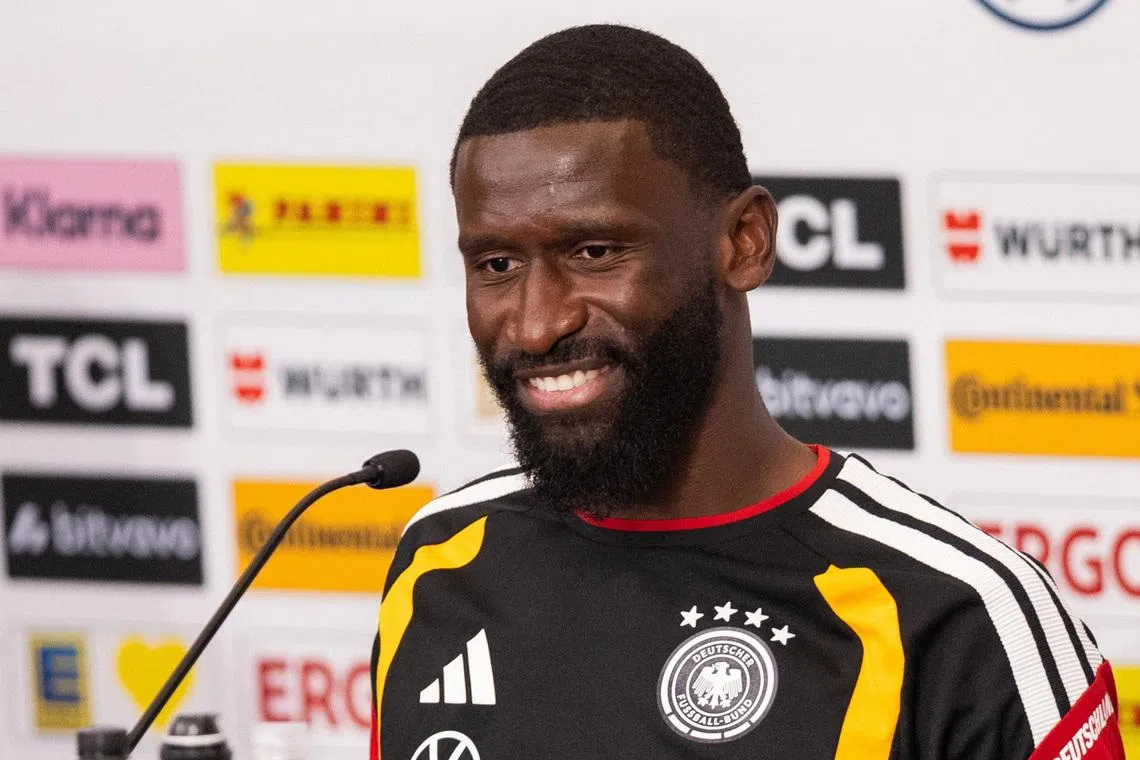 Soccer Football - FIFA World Cup 2026 - Germany Press Conference - Wake Forest University, Winston-Salem, North Carolina, U.S. - June 17, 2026  Germany's Antonio Rudiger during the press conference IMAGN IMAGES via Reuters/Scott Kinser