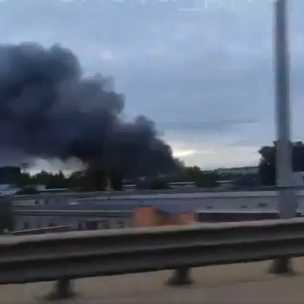 A screenshot from a video circulating online that is said to show Ukraine’s strike on Russia’s Progress rocket and space centre in the Samara region.
