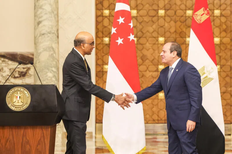 CMG20250920-ChanBK(OA)/陈斌勤/胡洁梅/ Joint Press Conference - President Tharman Shanmugaratnam & President Al Sisi. (Al Ittihadiya Palace, Arab Republic of Egypt).