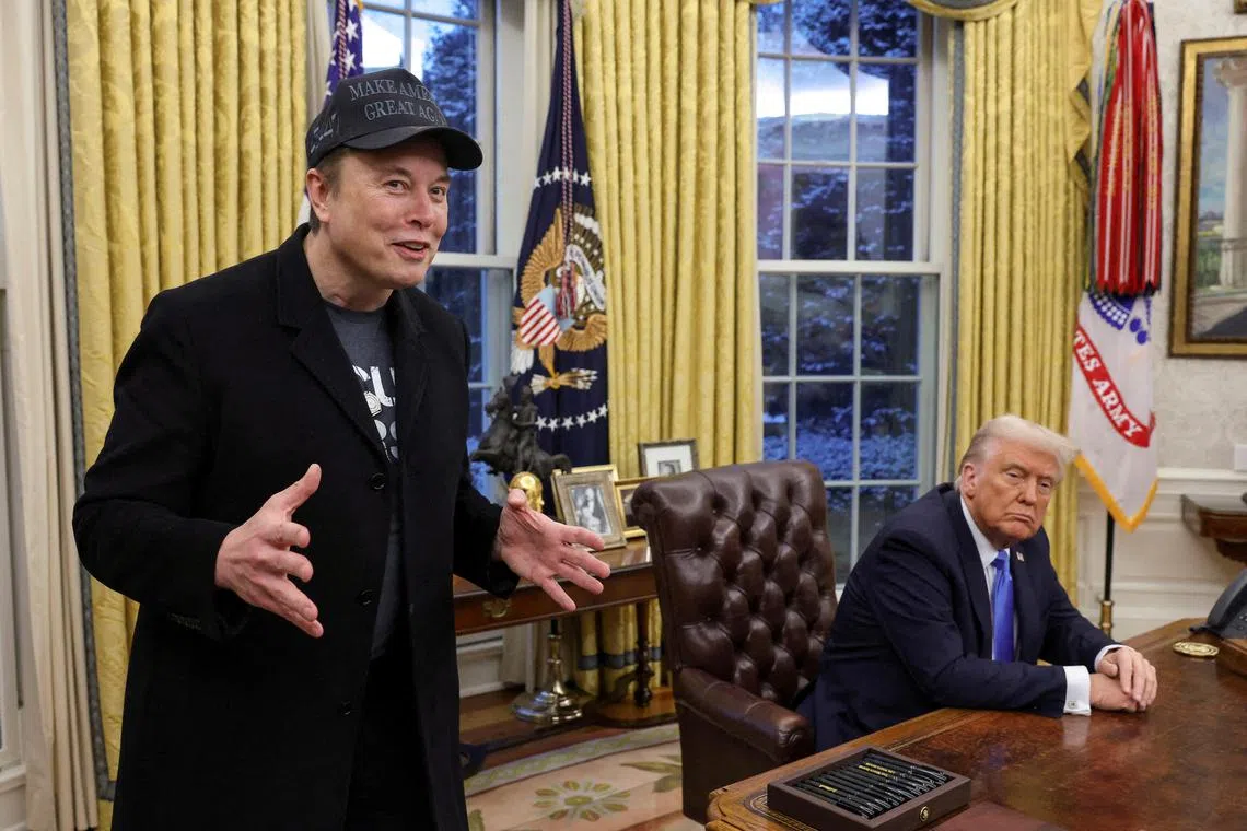 Billionaire Elon Musk (left) does not have the final say on staffing and policy at Cabinet members' agencies, said US President Donald Trump. 