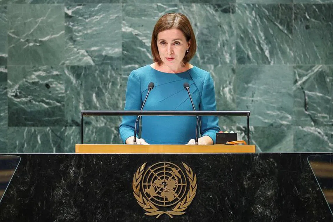 FILE PHOTO: Moldova's President Maia Sandu addresses the 78th Session of the U.N. General Assembly in New York City, U.S., September 20, 2023. REUTERS/Eduardo Munoz/File photo