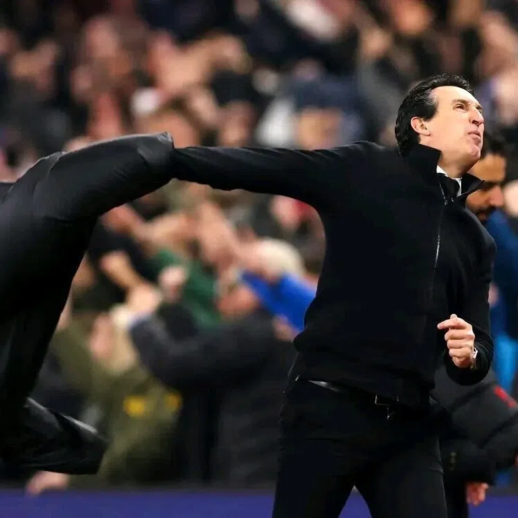 A thrilled Unai Emery throws his jacket into the air after Morgan Rogers scores his second of the afternoon to clinch a pulsating 2-1 win at Villa Park on Dec 21.