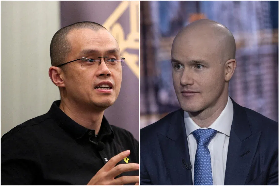 Binance CEO Zhao Changpeng (left) and Coinbase CEO Brian Armstrong’s net worths have both suffered losses.