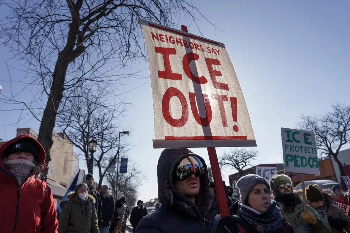 Demonstrators condemn Immigration and Customs Enforcement (ICE) near the site Mr Alex Pretti was fatally shot by federal agents in Minnesota.