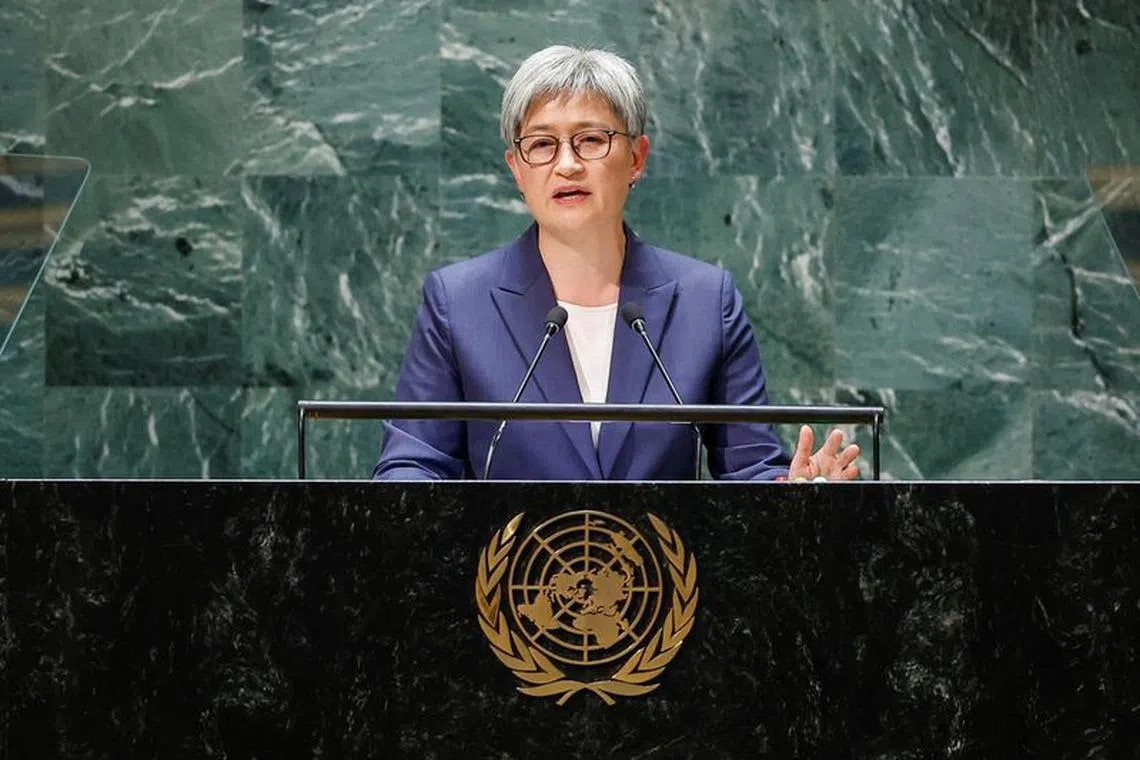 FILE PHOTO: Australia's Foreign Minister Penny Wong addresses the 78th Session of the U.N. General Assembly in New York City, U.S., September 22, 2023.  REUTERS/Eduardo Munoz/File Photo