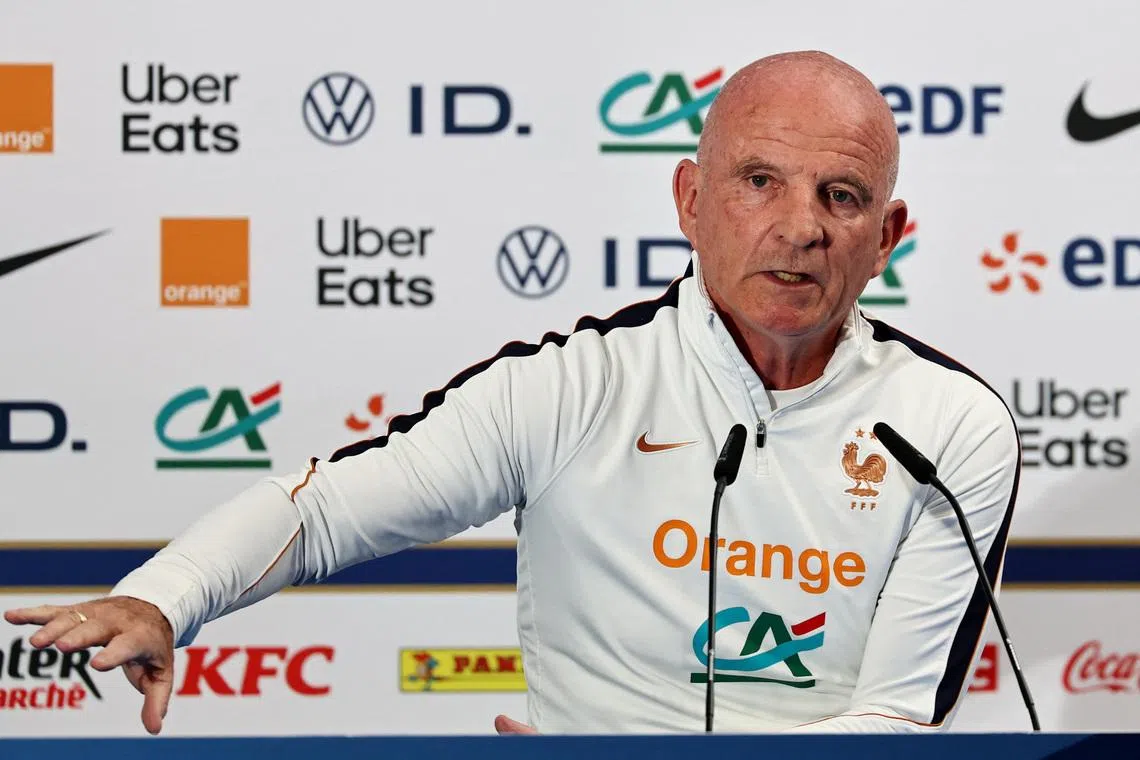 Soccer Football - FIFA World Cup 2026 - France Press Conference - Bentley University, Waltham, Massachusetts, U.S. - July 6, 2026 Interim France coach Guy Stephan during a press conference. IMAGN IMAGES via Reuters/Winslow Townson