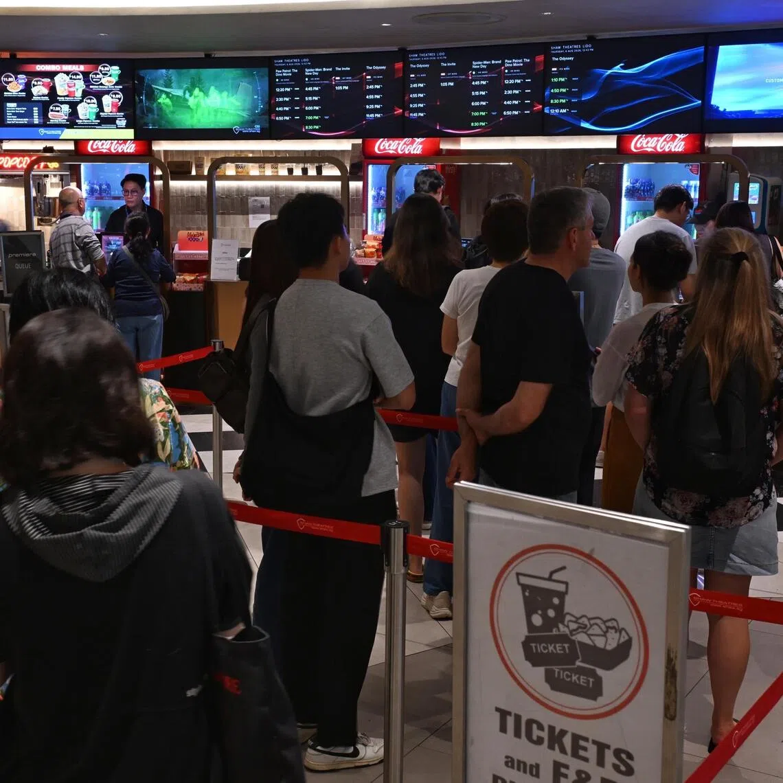 Movie-goers queueing for tickets at Shaw Theatres Lido on August 6.