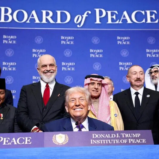 US President Donald Trump and other leaders attending the inaugural Board of Peace meeting on Feb 19, 2026, at the US Institute of Peace in Washington DC.