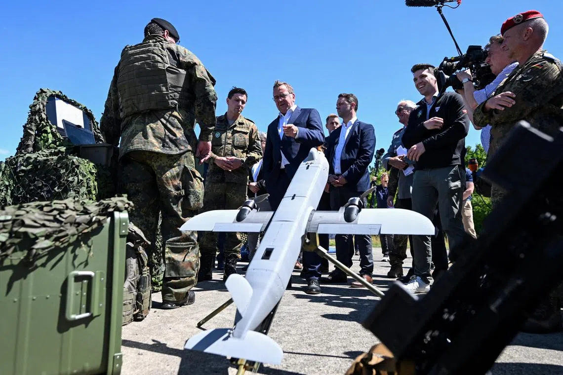 German Defence Minister Boris Pistorius visiting the Innovation Lab of Germany's armed forces in July 2025.