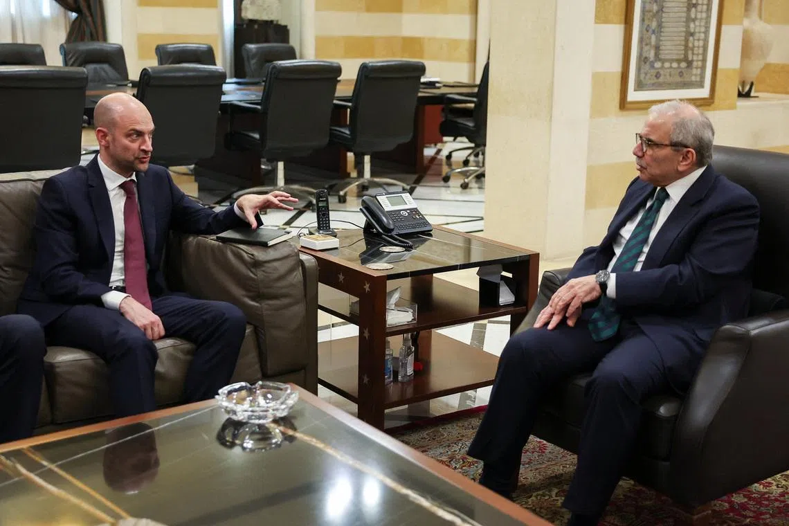 French Minister for Europe and Foreign Affairs Jean-Noel Barrot meets with Lebanon's Prime Minister Nawaf Salam, in Beirut, Lebanon, February 6, 2026. REUTERS/Mohamed Azakir