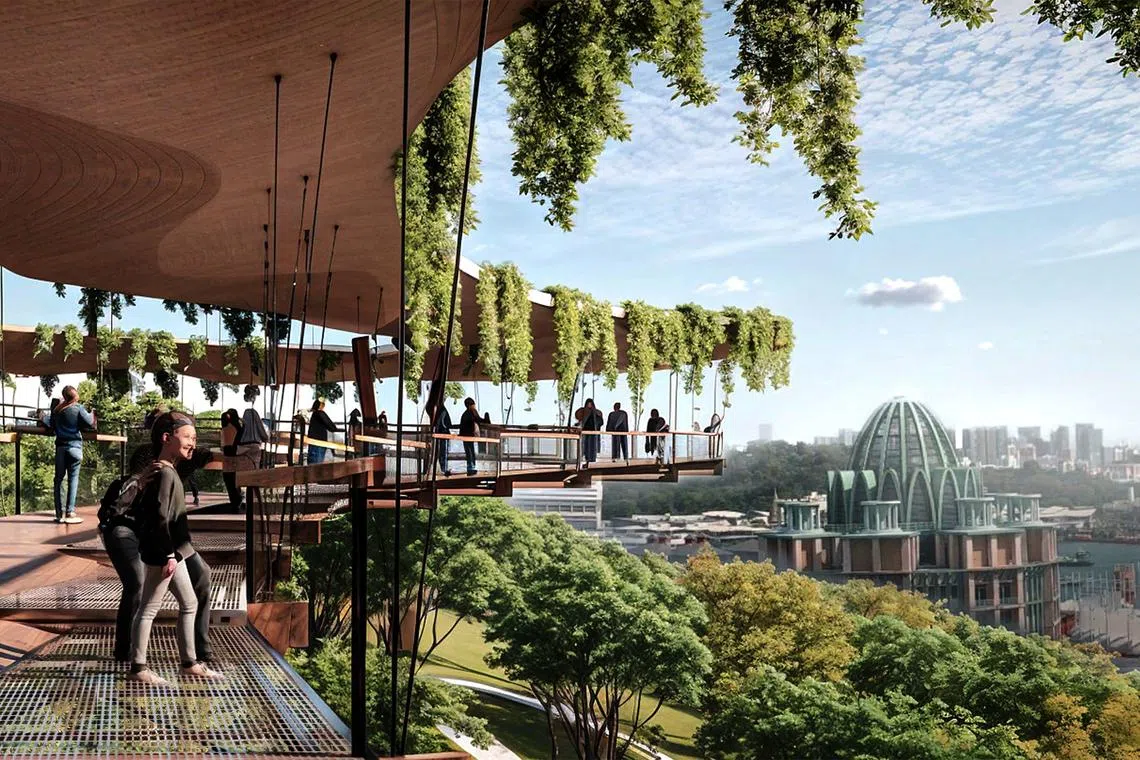 Imbiah Lookout Walk, a new sheltered elevated forest canopy walk linking Sensoryscape to Imbiah Lookout, will be among the first projects ready from the early 2030s.