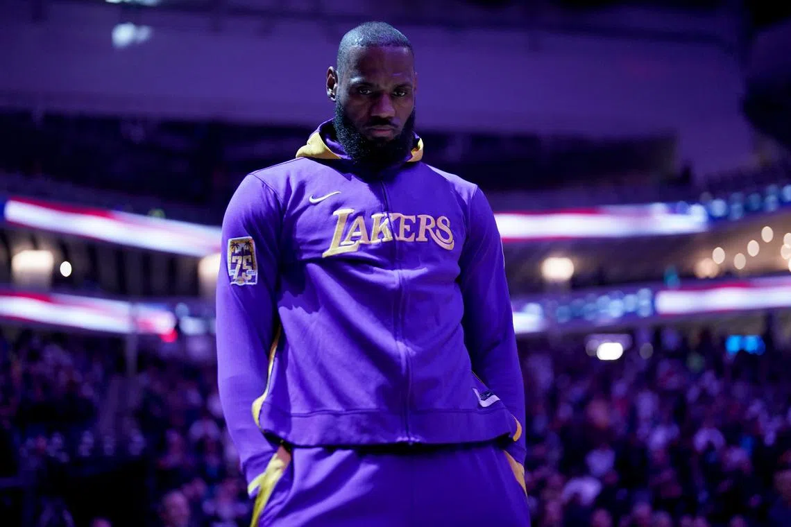 Jan 7, 2023; Sacramento, California, USA; Los Angeles Lakers forward LeBron James (6) stands on the court during the playing of the national anthem before the start of the game against the Sacramento Kings at the Golden 1 Center. Mandatory Credit: Cary Edmondson-USA TODAY Sports