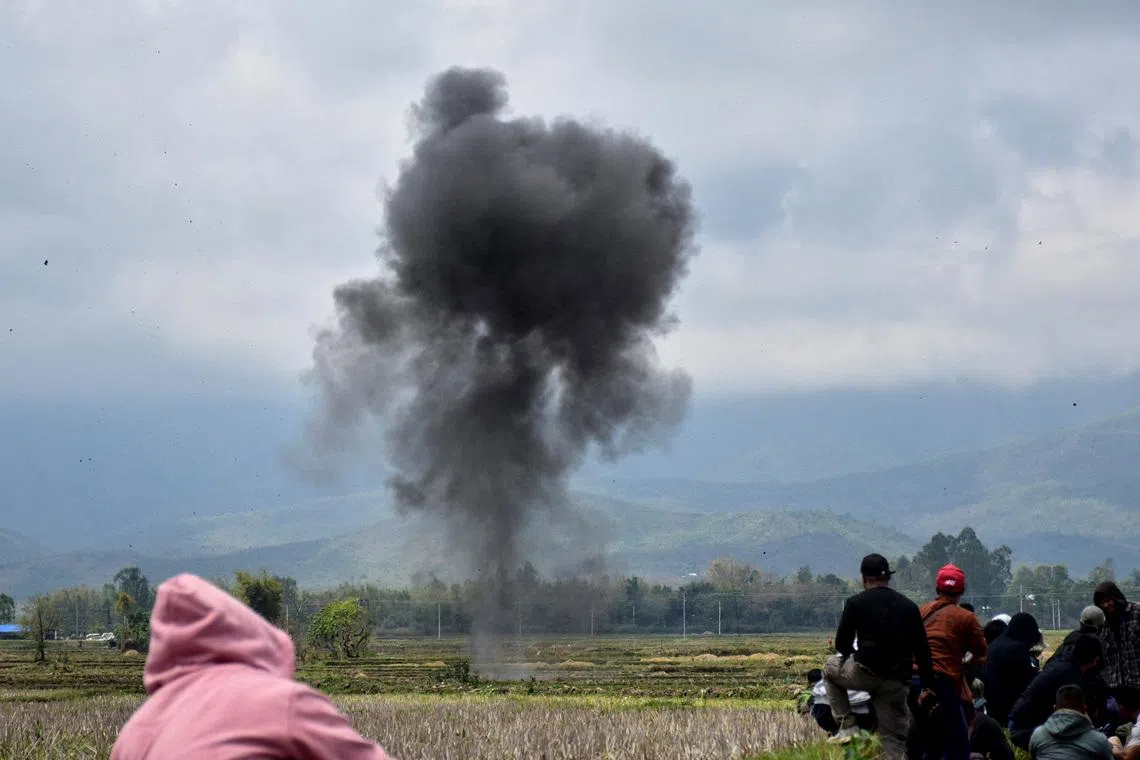 Smoke rises after a munition was detonated by a bomb squad in Bishnupur district, Manipur, India, April 7, 2026. REUTERS/Stringer