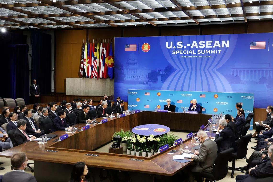 Asean leaders attending a plenary session with US President Joe Biden during the US-Asean Special Summit in Washington in May 2022.