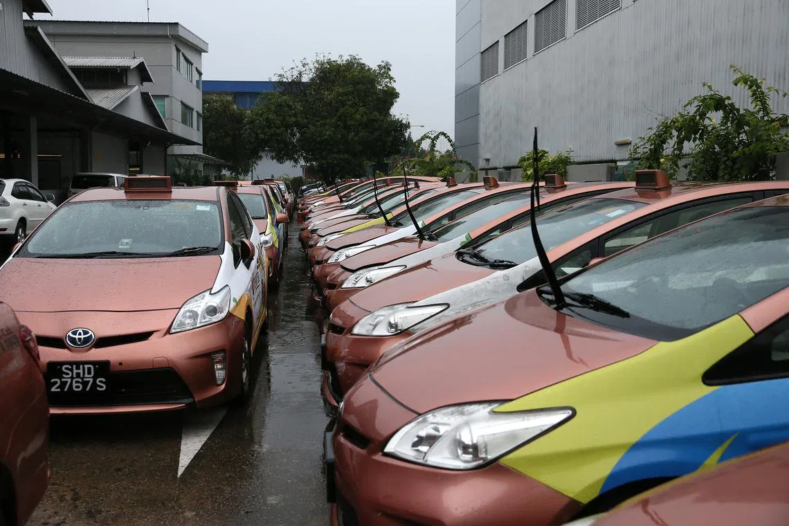 Fleet of Prime Taxi parked at Prime Motor & Leasing located at 5 Benoi Place.