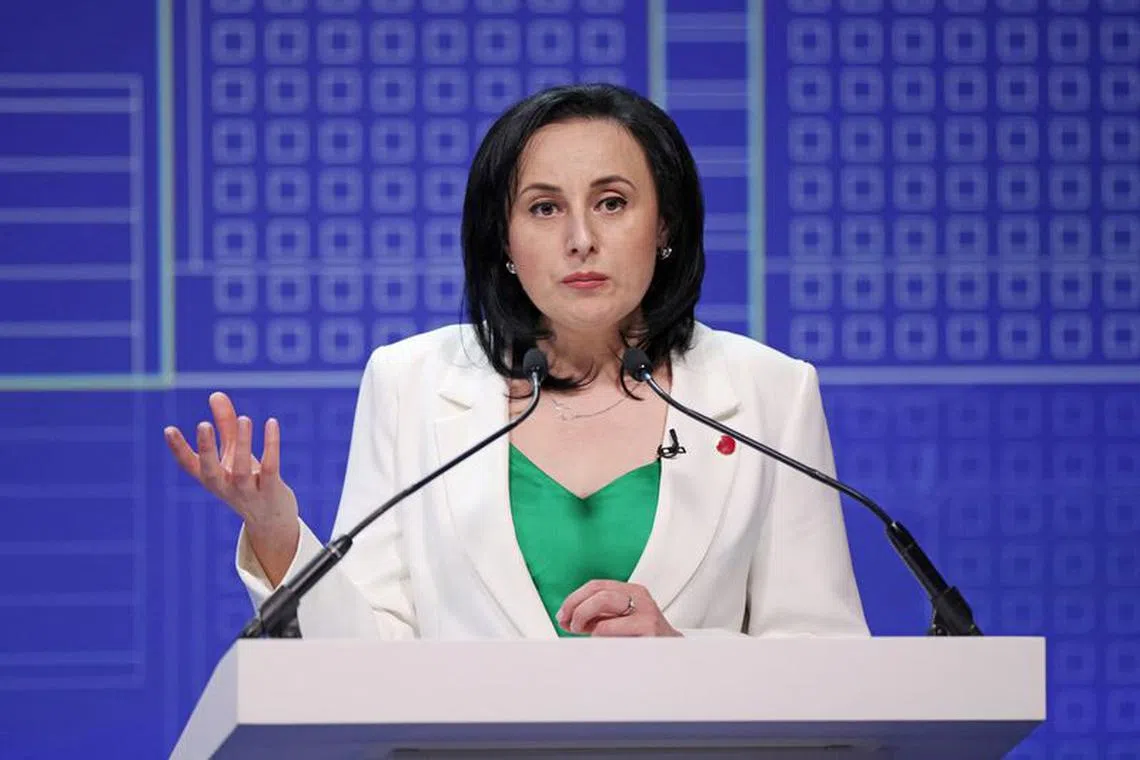 Oksana Zholnovych, Minister of Social Policy of Ukraine speaks during \"The Investment in Ukraine's Human Capital Recovery\" session on the first day of the Ukraine Recovery Conference in London, England, June 21, 2023. Dan Kitwood/Pool via REUTERS/File Photo