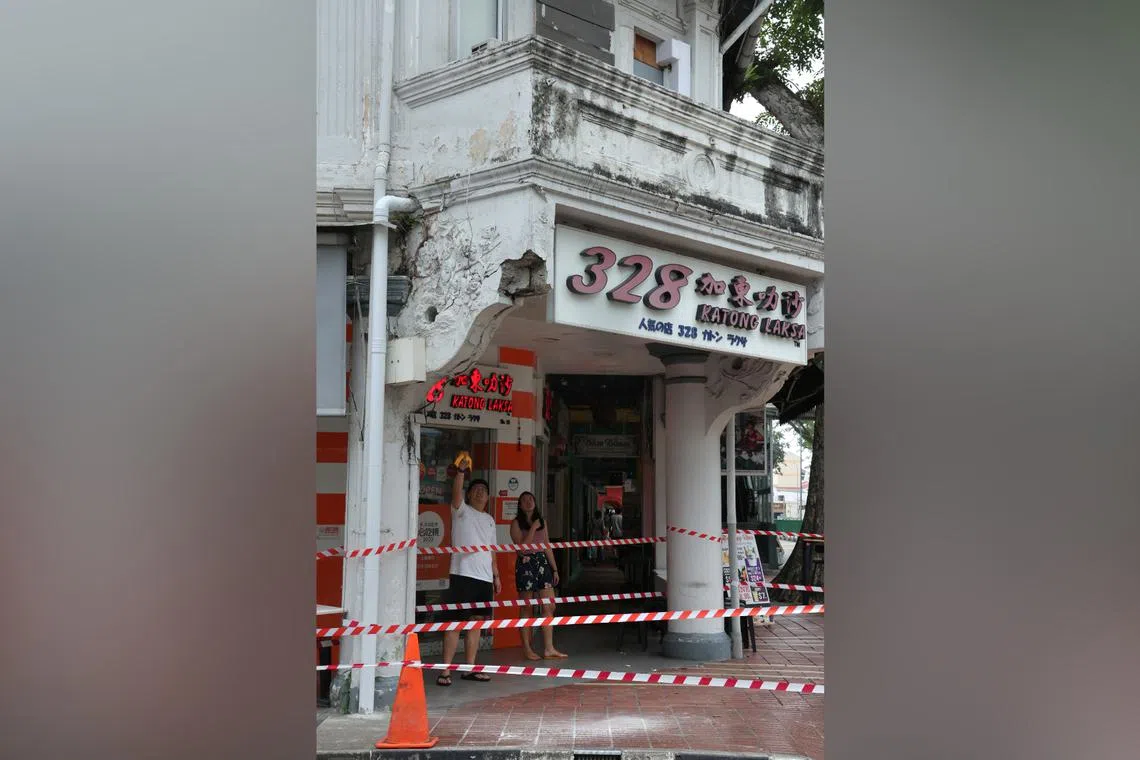 Spalling concrete that formed part of a non-load bearing architectural facade had fallen off on Jan 1.