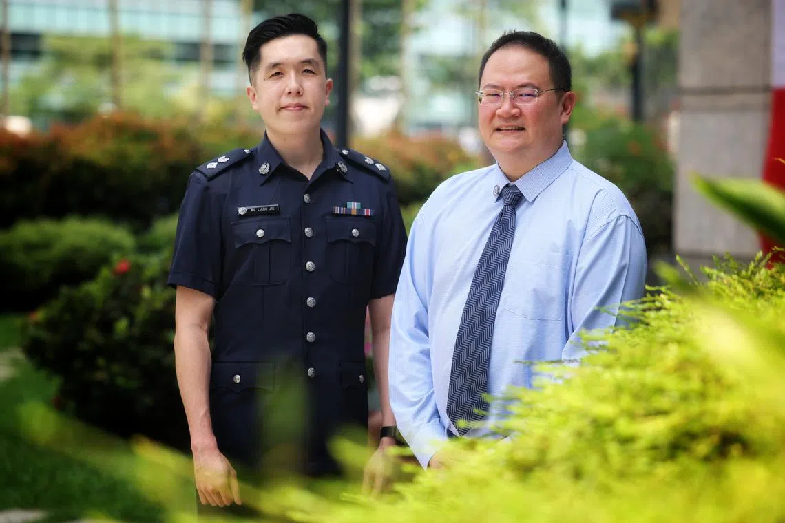 Deputy Superintendent of Police Ng Liang Jie and Mr Danial Chia, both recipients of scholarships from the Ministry of Home Affairs.