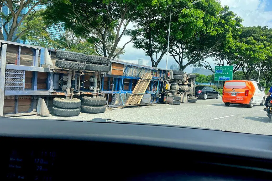 The driver of the heavy vehicle declined to be taken to hospital.