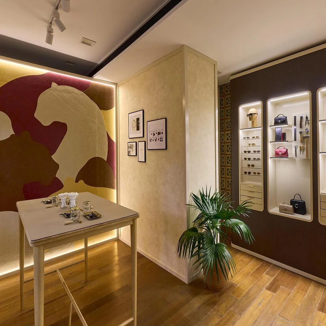 The leather room features two panther-inspired bag collections.