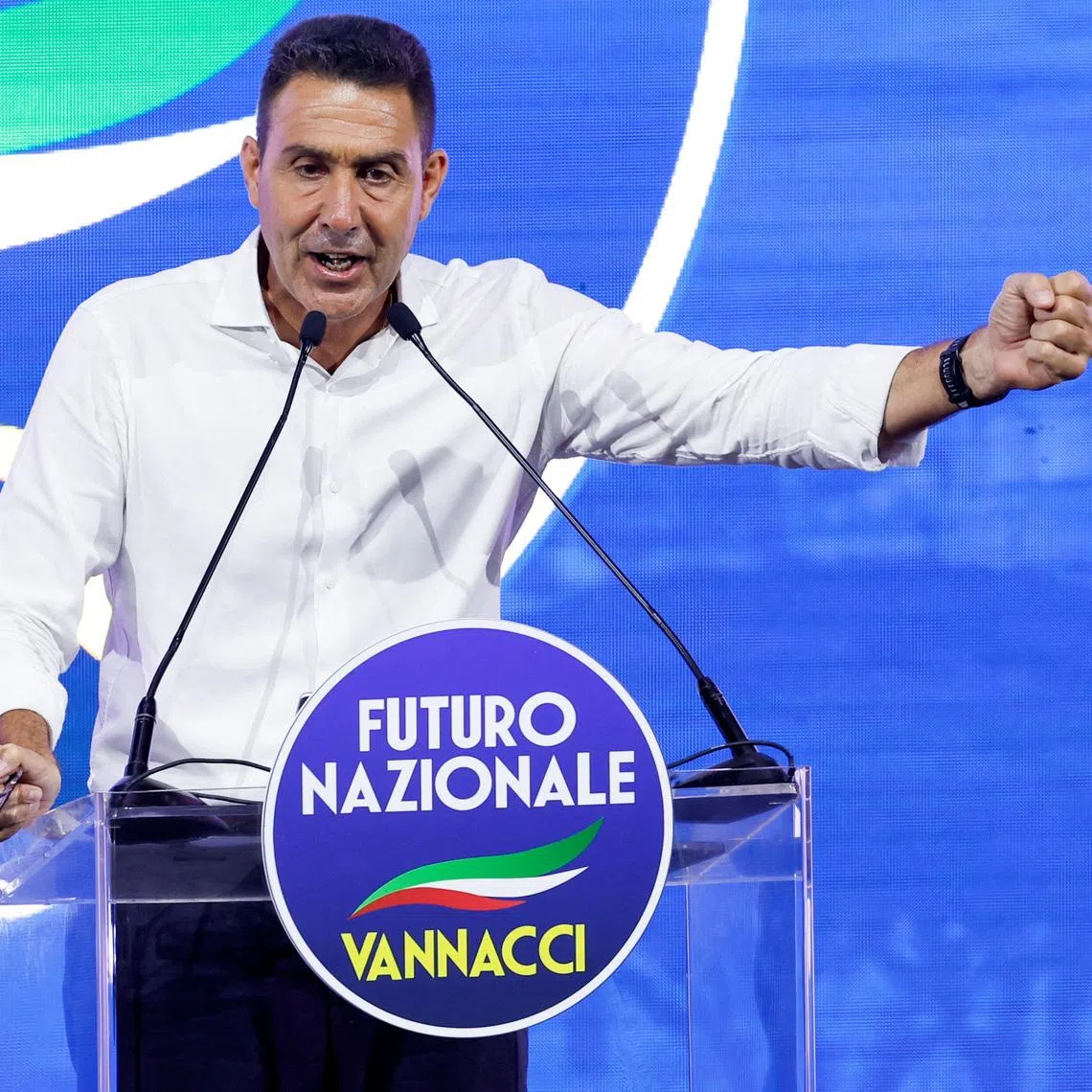 Former Italian general Roberto Vannacci delivers his speech at the end of the national assembly of his far-right Futuro Nazionale party, in Rome, Italy, June 14,  2026. REUTERS/Remo Casilli