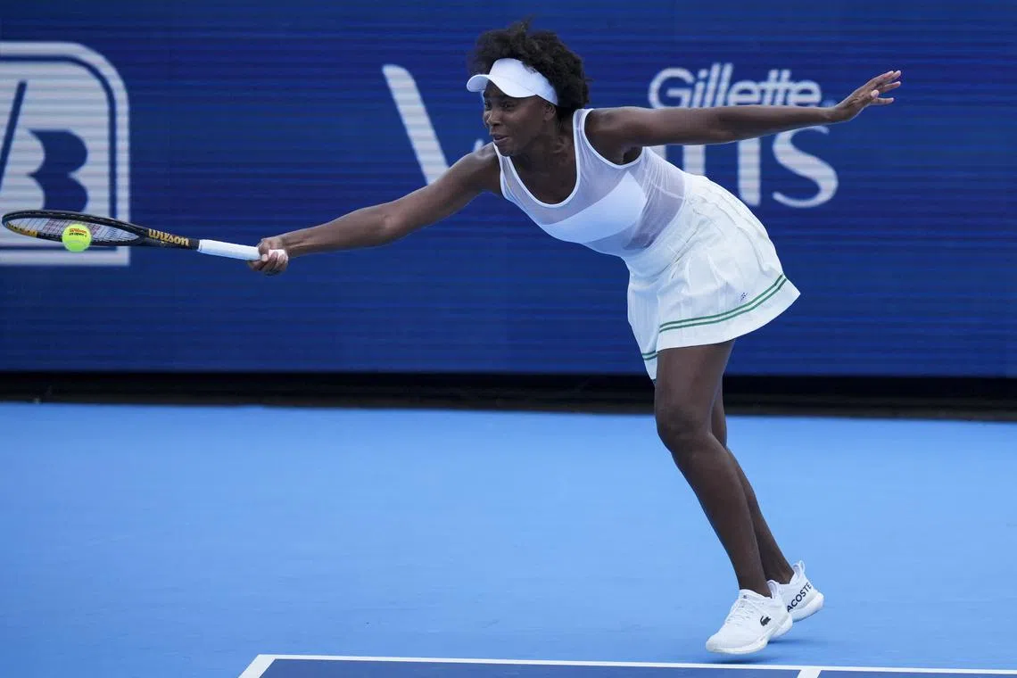 FILE PHOTO: Aug 7, 2025; Cincinnati, OH, USA; Venus Williams (USA) is unable to return a shot against Jessica Bouzas Maneiro (ESP) during the Cincinnati Open at the Lindner Family Tennis Center. Mandatory Credit: Aaron Doster-Imagn Images/File Photo